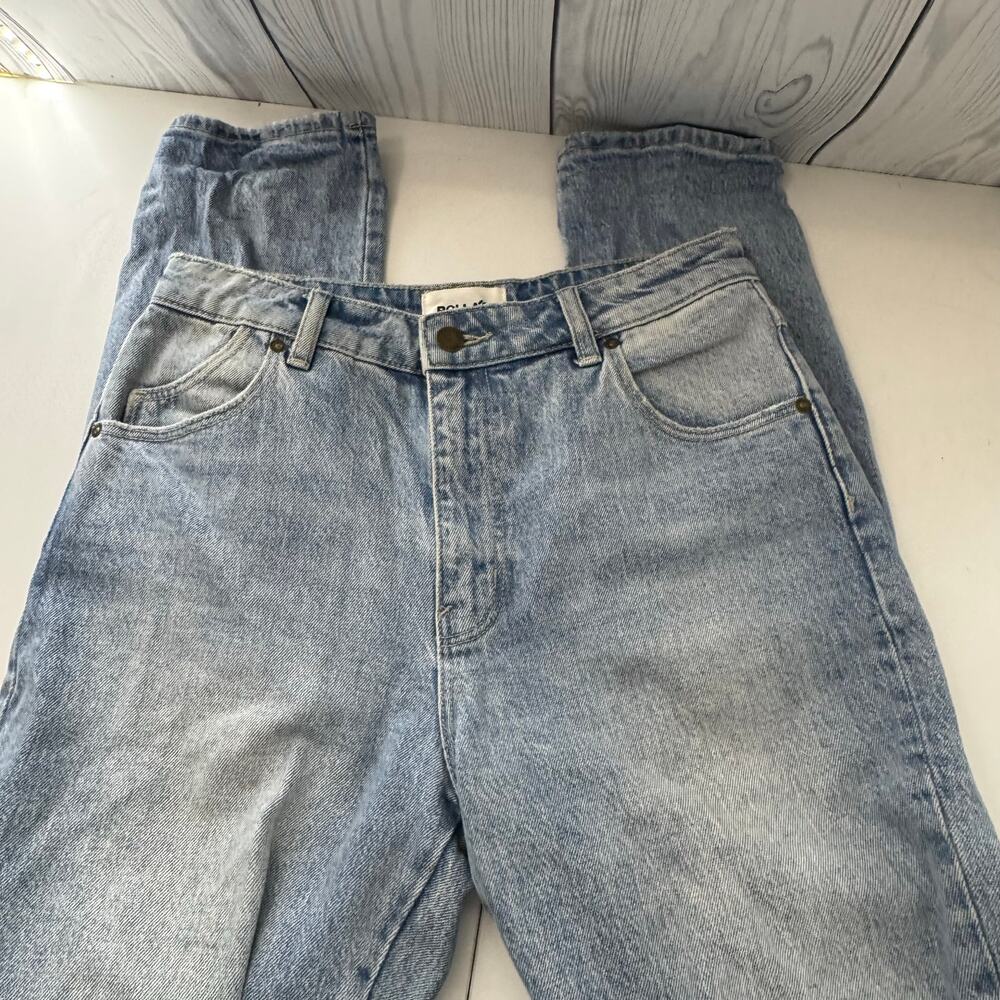 Rollas Jeans 27 Womens Mid High Rise Slim Fit Light Wash Distressed